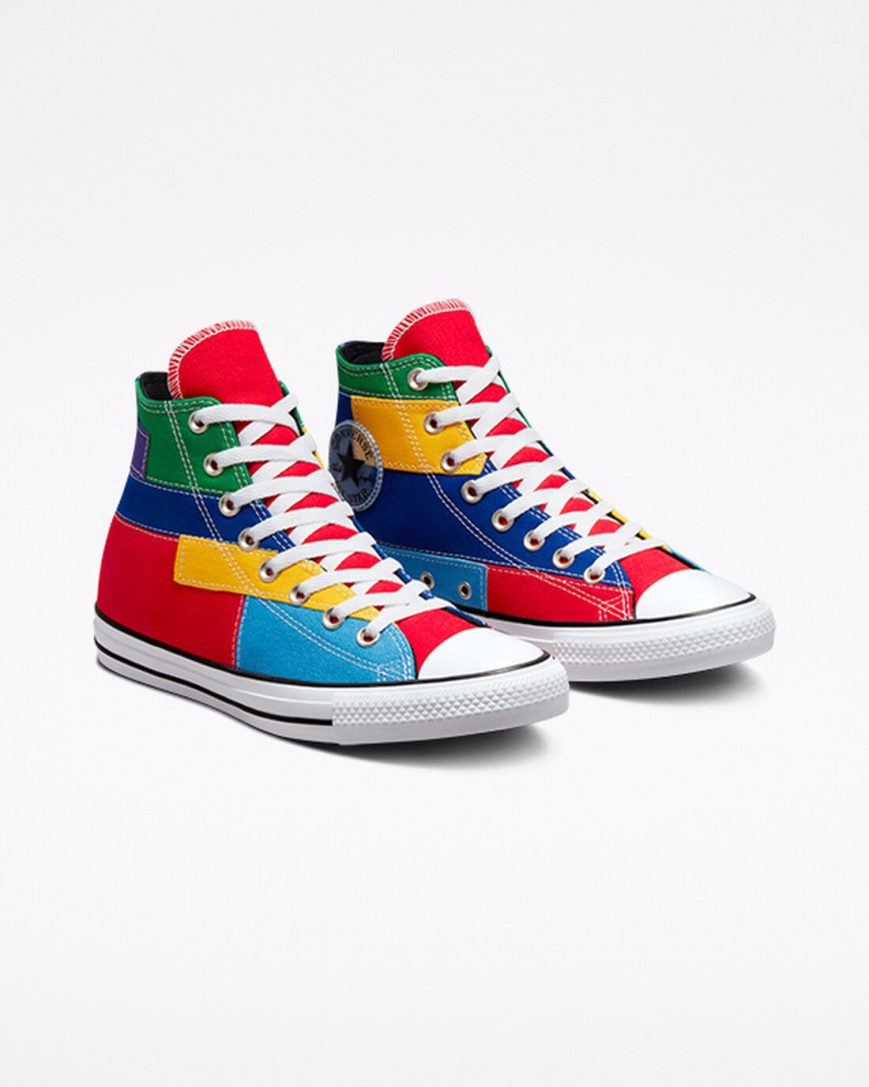 Men's Converse Chuck Taylor All Star Patchwork High Top Shoes Red / Blue | AU 09EC5P